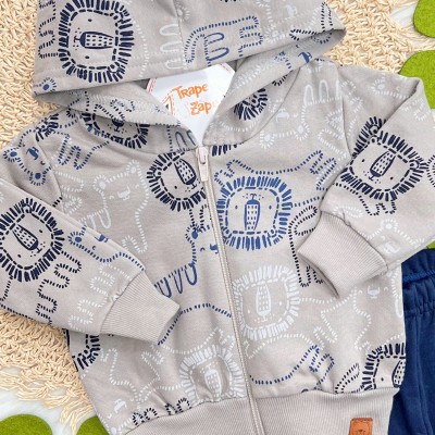 Conj. Jaqueta Tiger e Calça de Moletom - Cinza e Marinho
